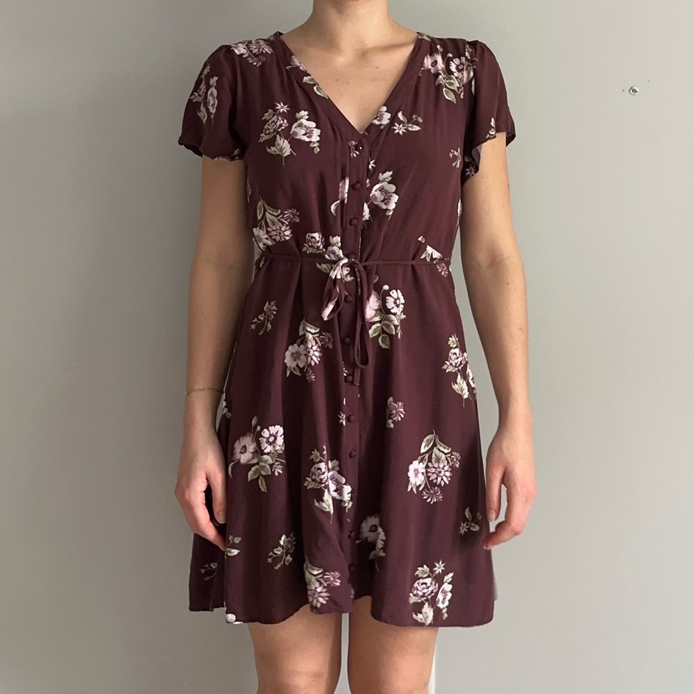 Floral V-Neck Dress in Burgundy